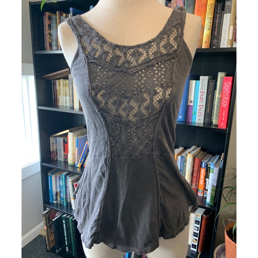 Free People Crochet Inlay Peplum Tank